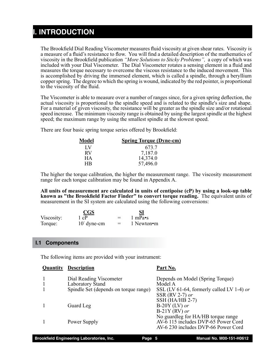 I. introduction | Brookfield Dial Stepper Viscometer User Manual | Page 5 / 35