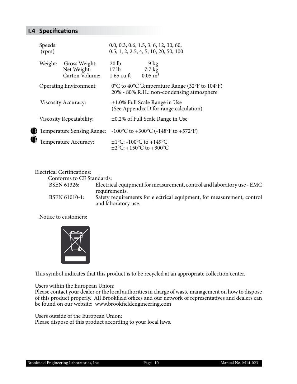 Brookfield DV1 Viscometer User Manual | Page 10 / 63