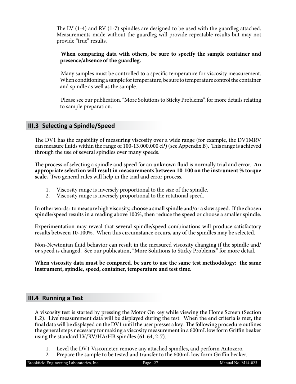 Brookfield DV1 Viscometer User Manual | Page 27 / 63