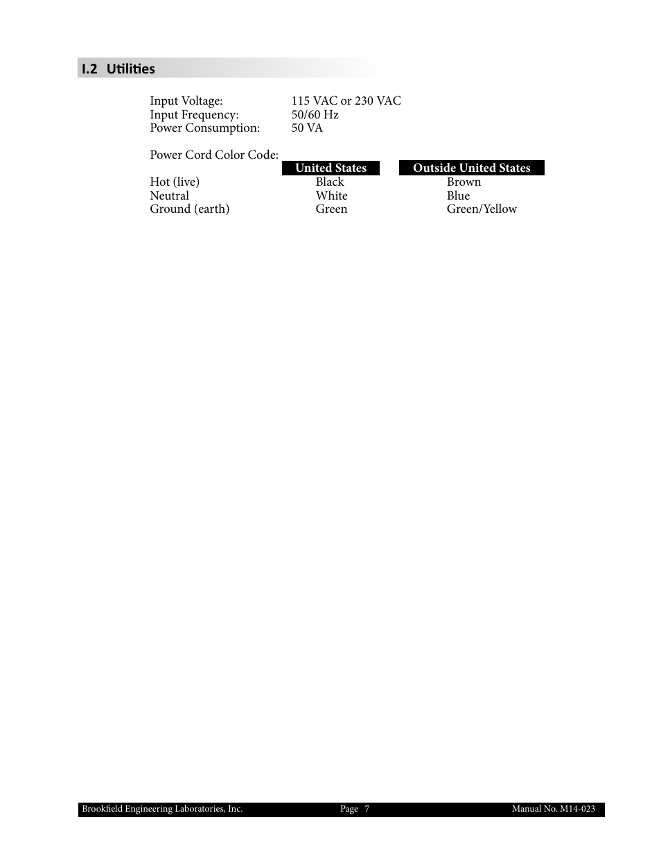 I.2 utilities | Brookfield DV1 Viscometer User Manual | Page 7 / 63