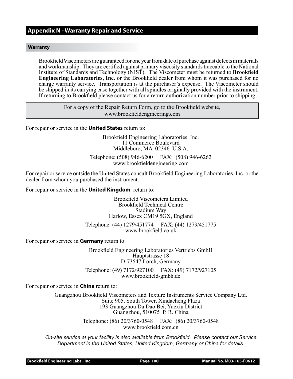 Brookfield DV2+Pro Viscometer User Manual | Page 100 / 101