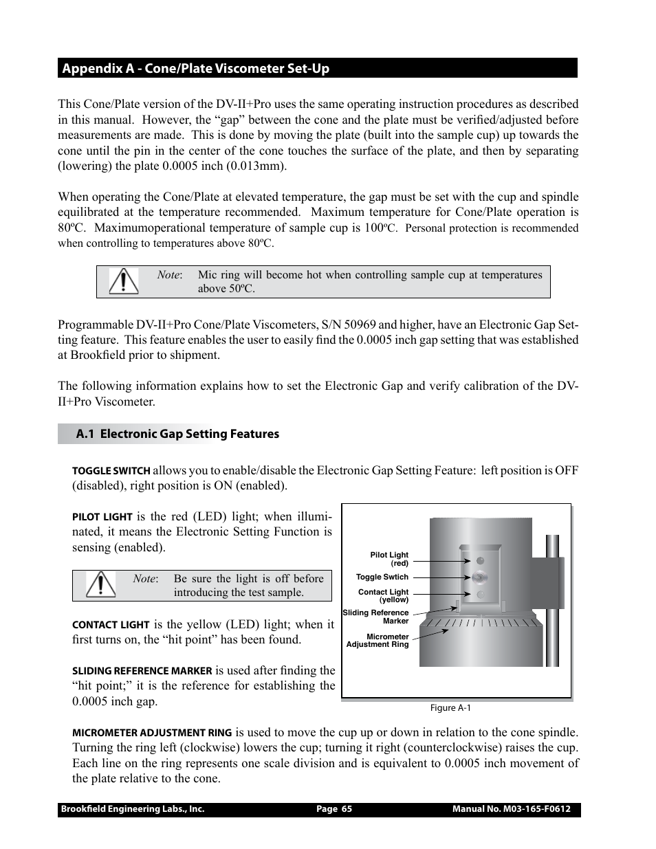 Appendix a - cone/plate viscometer set-up | Brookfield DV2+Pro Viscometer User Manual | Page 65 / 101