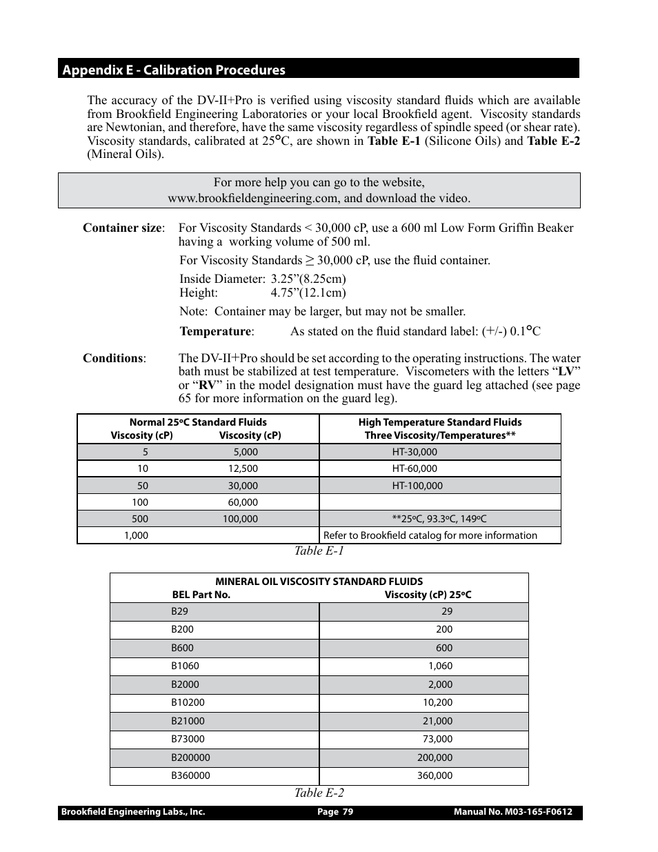 Appendix e - calibration procedures | Brookfield DV2+Pro Viscometer User Manual | Page 79 / 101