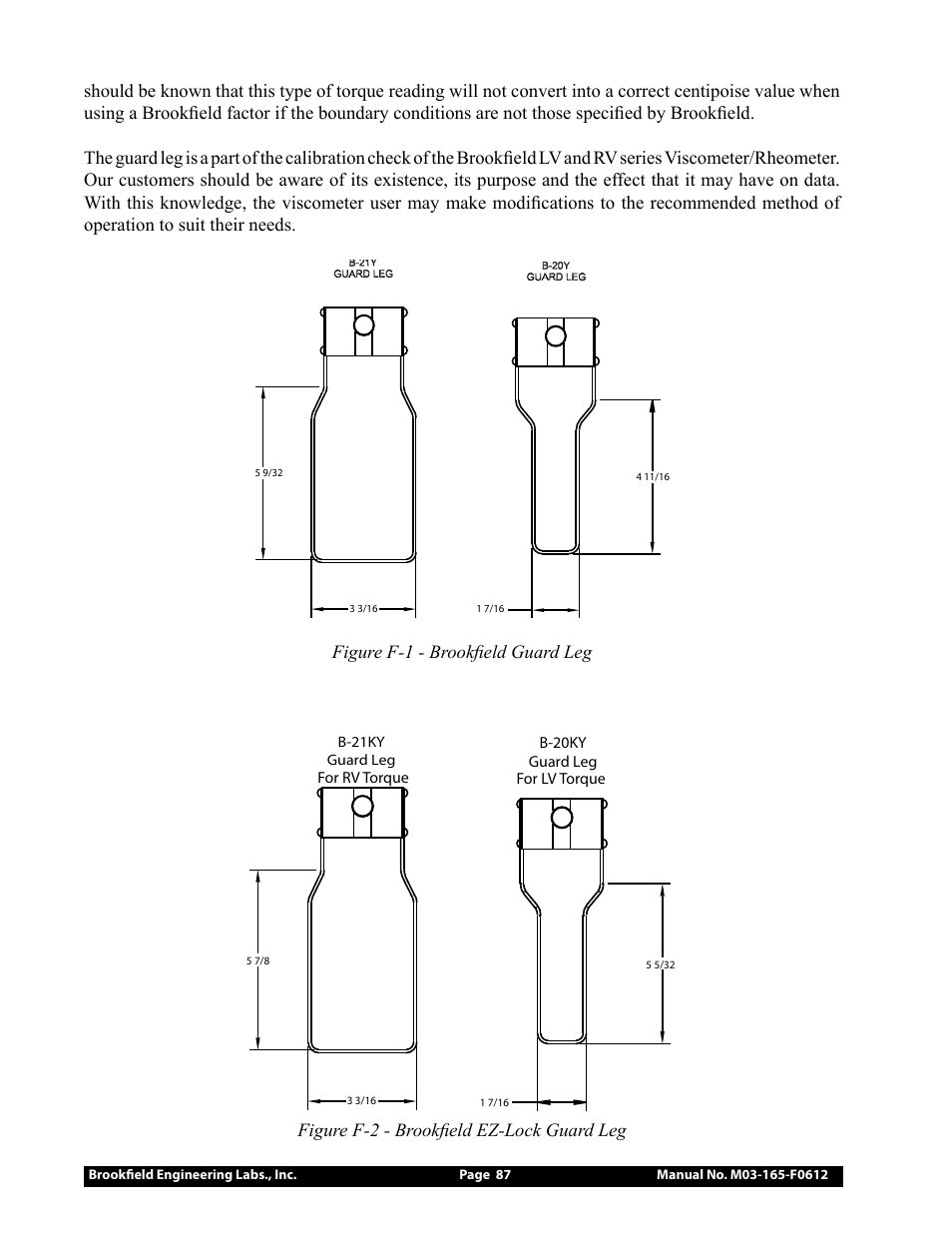 Figure f-1 - brookfield guard leg, Figure f-2 - brookfield ez-lock guard leg | Brookfield DV2+Pro Viscometer User Manual | Page 87 / 101