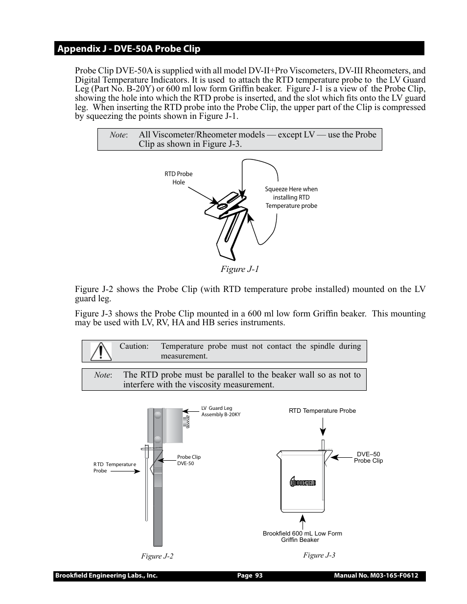 Appendix j - dve-50a probe clip | Brookfield DV2+Pro Viscometer User Manual | Page 93 / 101