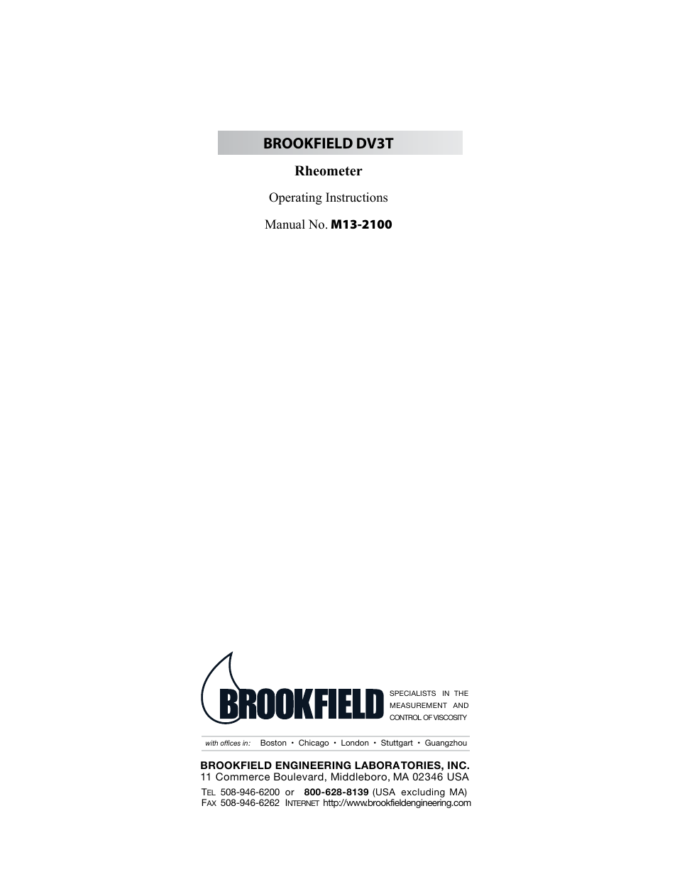 Brookfield DV3T Rheometer User Manual | 125 pages