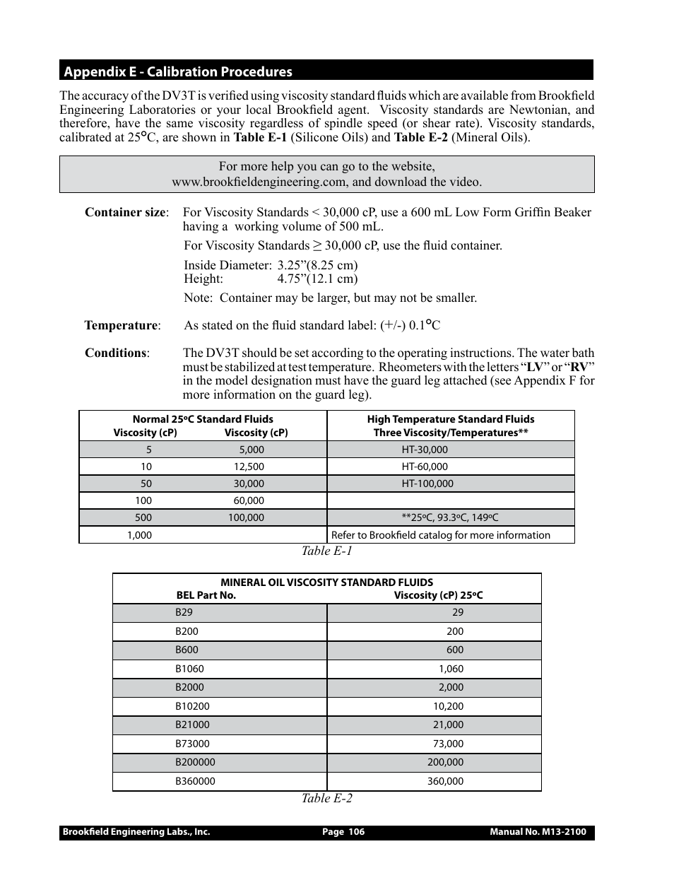 Appendix e - calibration procedures | Brookfield DV3T Rheometer User Manual | Page 106 / 125