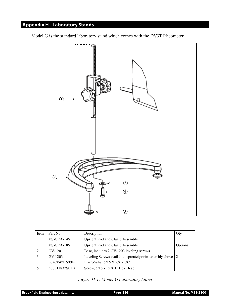 Appendix h - laboratory stands | Brookfield DV3T Rheometer User Manual | Page 116 / 125