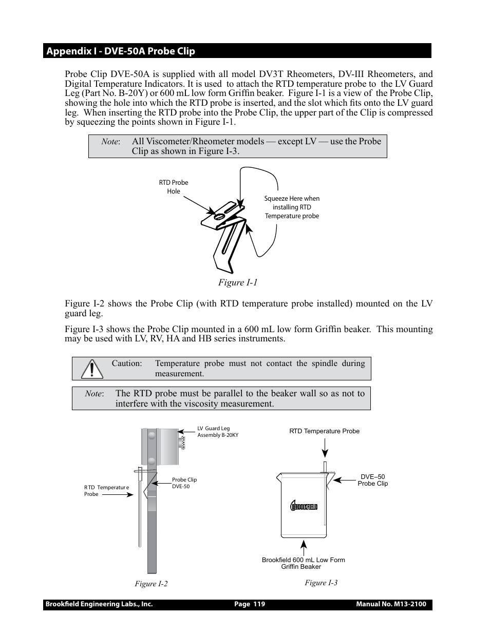 Appendix i - dve-50a probe clip | Brookfield DV3T Rheometer User Manual | Page 119 / 125