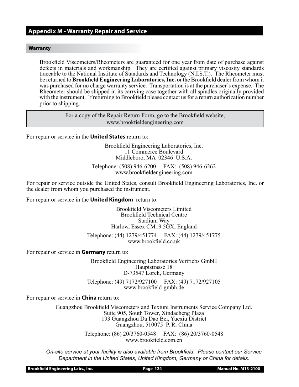 Brookfield DV3T Rheometer User Manual | Page 124 / 125