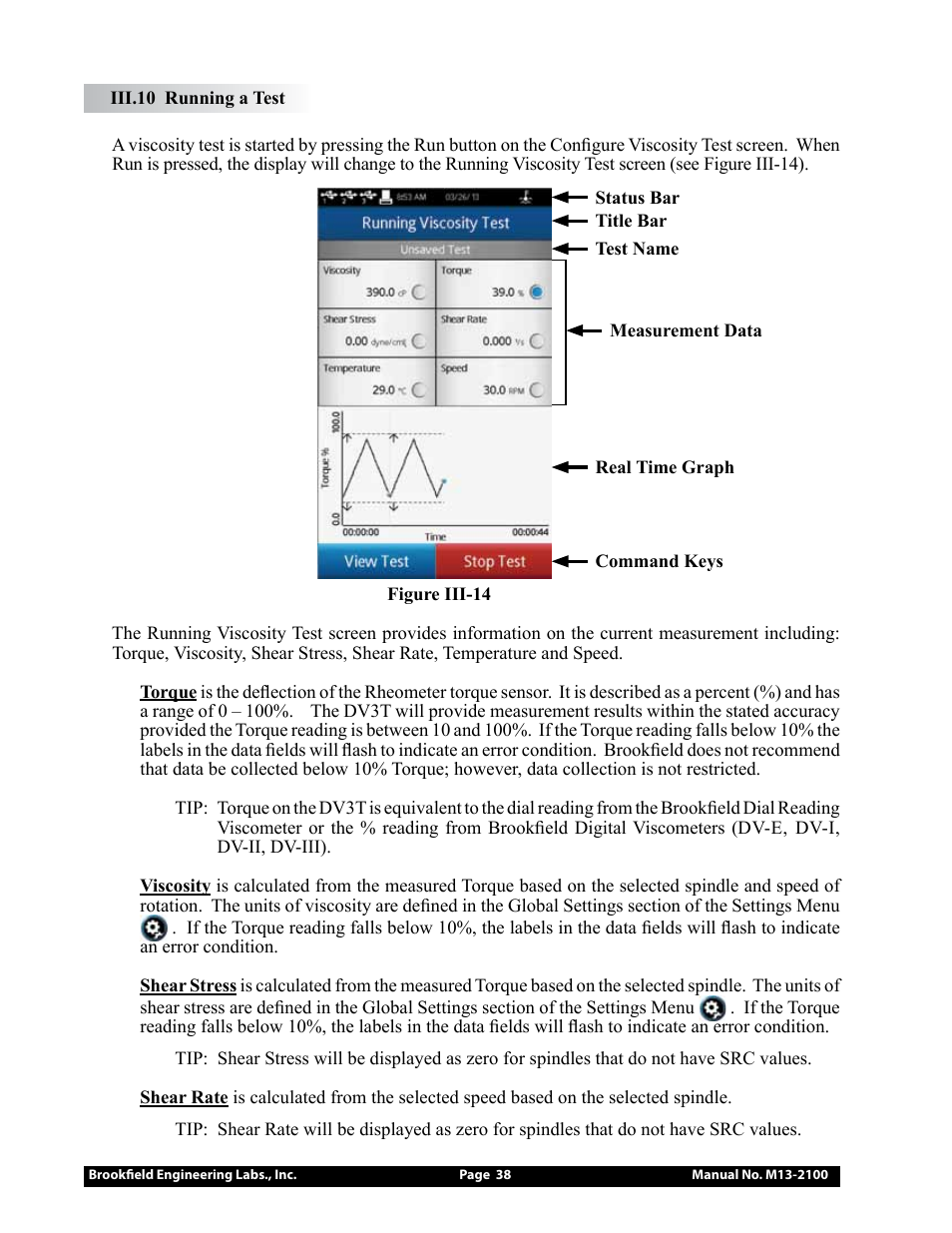 Brookfield DV3T Rheometer User Manual | Page 38 / 125