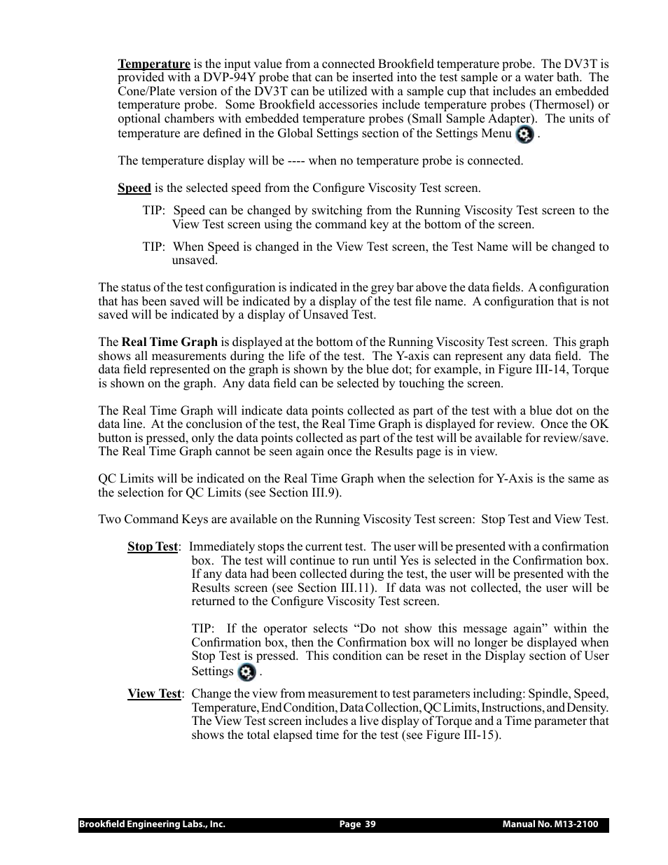 Brookfield DV3T Rheometer User Manual | Page 39 / 125