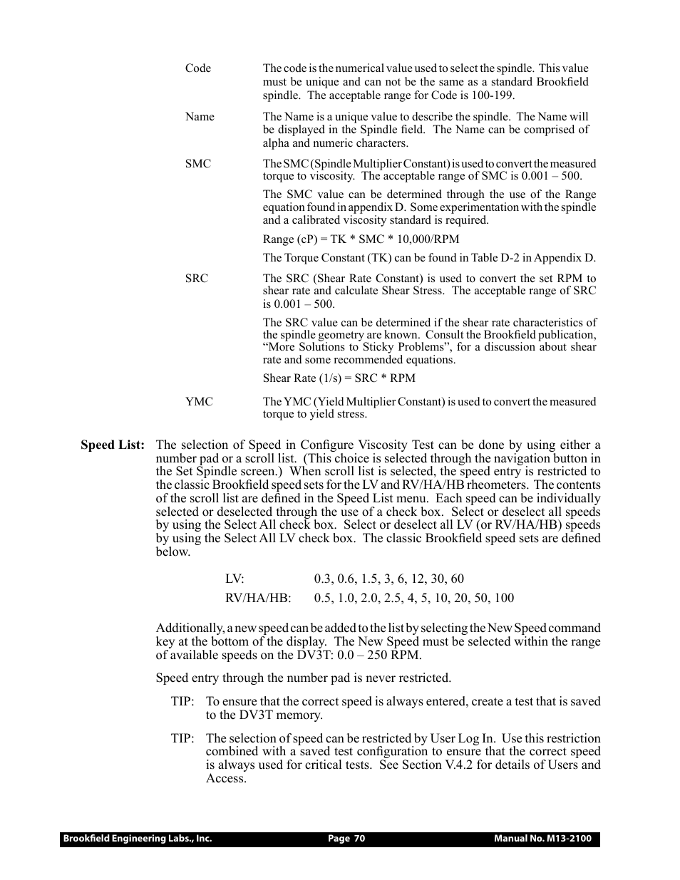 Brookfield DV3T Rheometer User Manual | Page 70 / 125