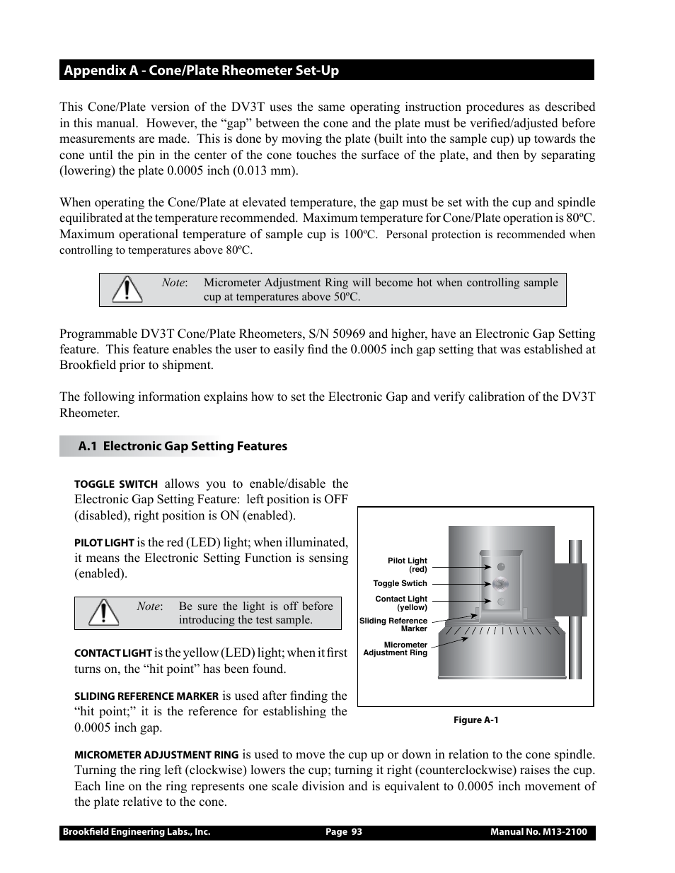 Appendix a - cone/plate rheometer set-up | Brookfield DV3T Rheometer User Manual | Page 93 / 125