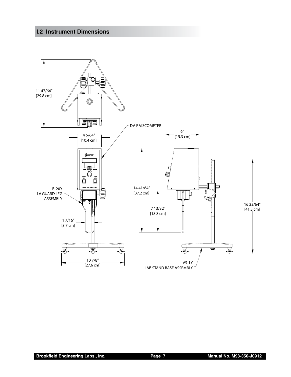 I.2 instrument dimensions, Figure i-2 | Brookfield DV-E Viscometer User Manual | Page 7 / 37