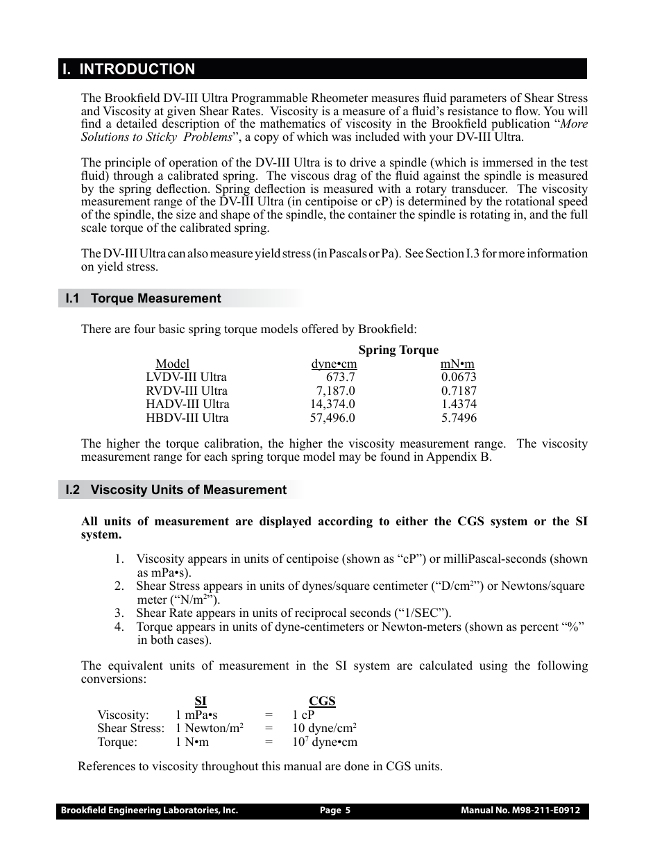 I. introduction | Brookfield DV-III Ultra Rheometer User Manual | Page 5 / 133