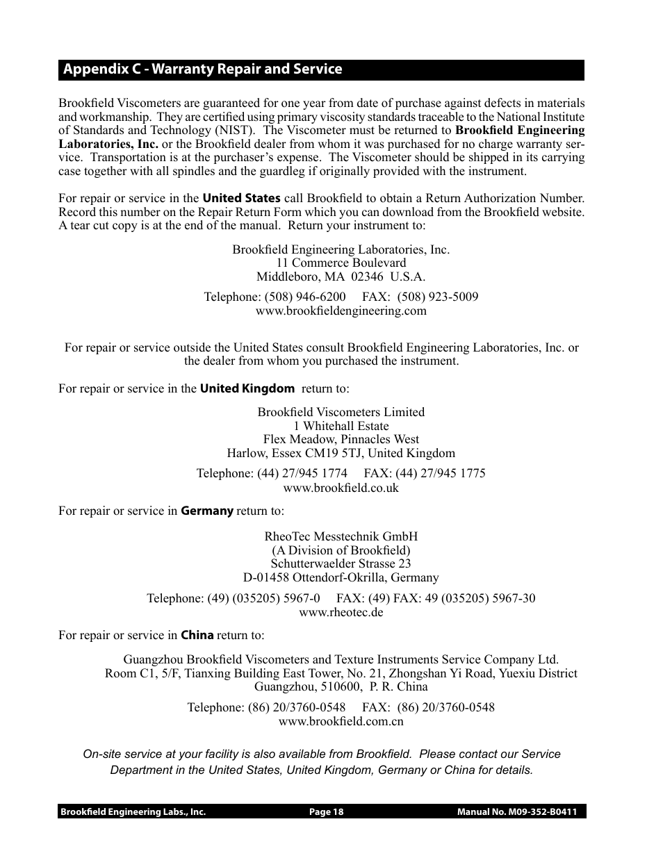 Brookfield Falling Ball KF20 User Manual | Page 18 / 18