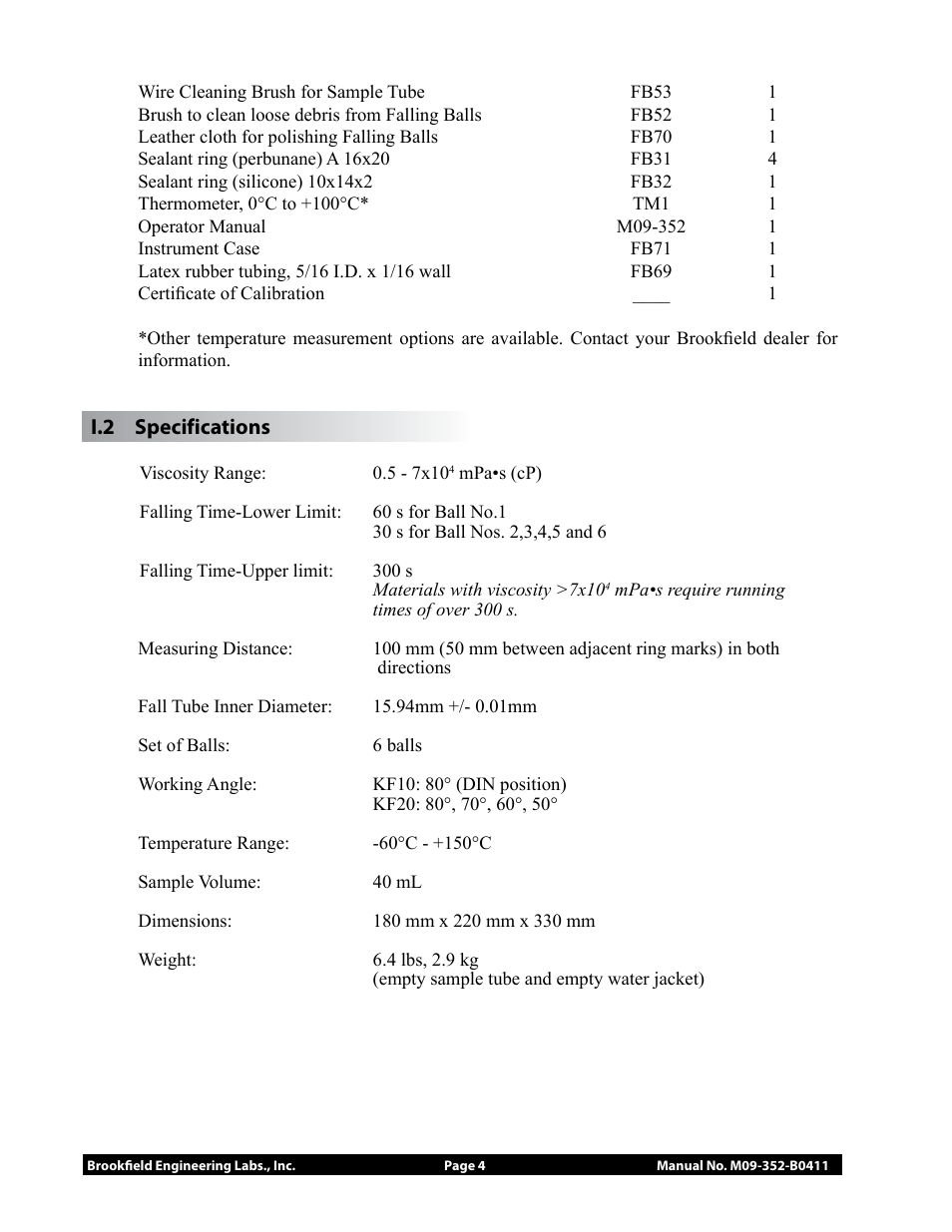 Brookfield Falling Ball KF20 User Manual | Page 4 / 18