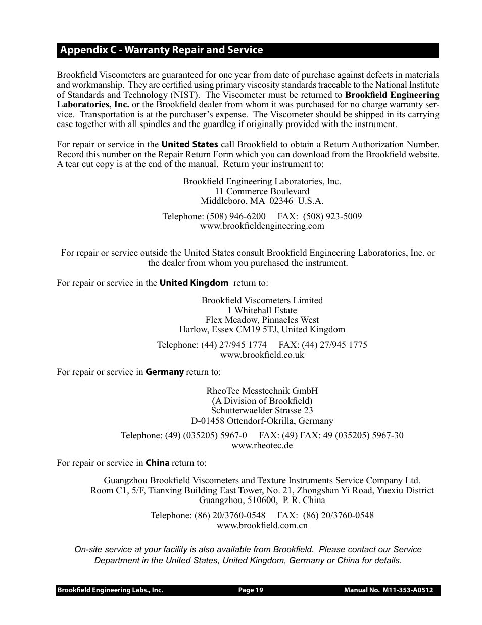Brookfield Falling Ball KF40 User Manual | Page 19 / 19