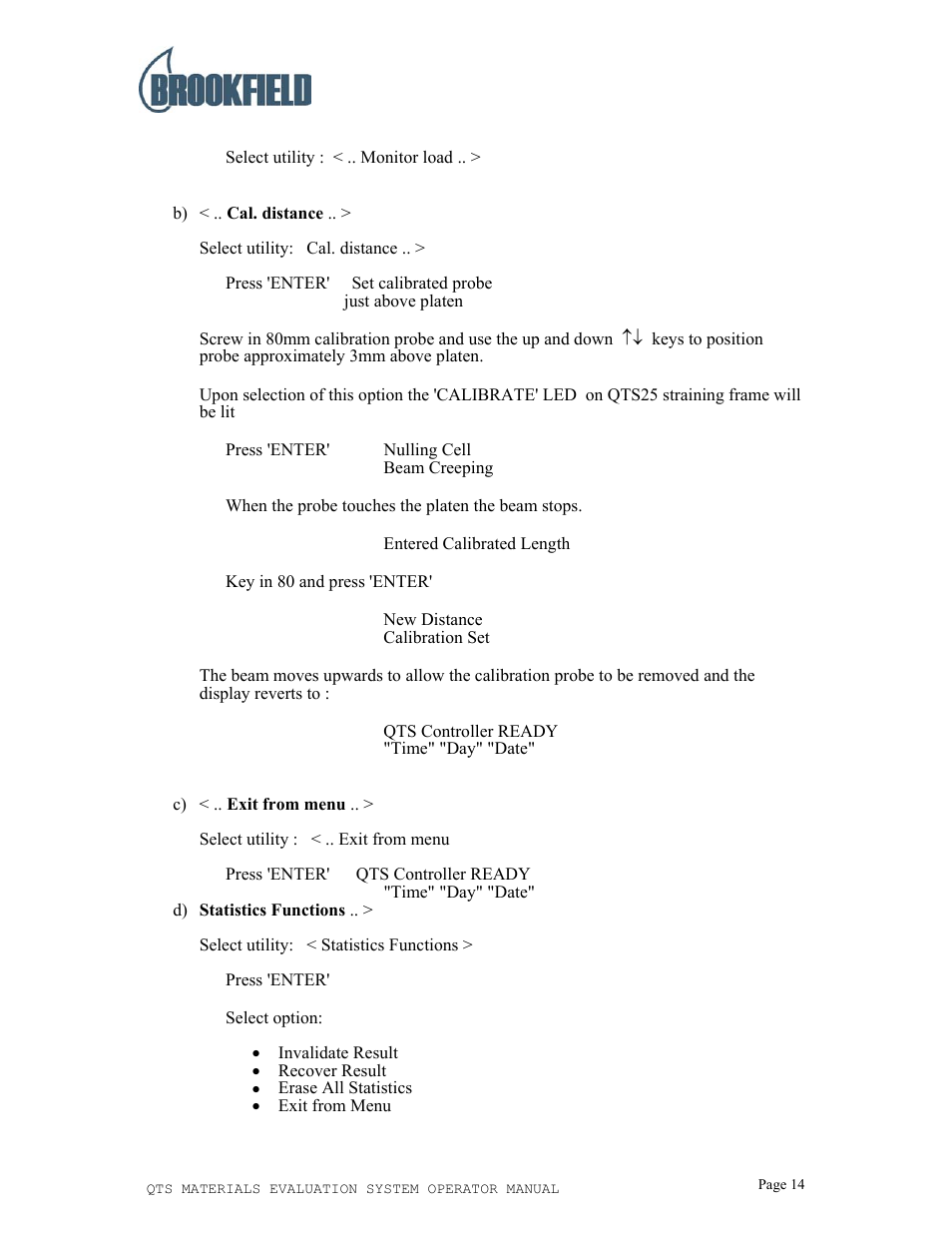 Brookfield QTS25 Texture Analyzer User Manual | Page 14 / 22