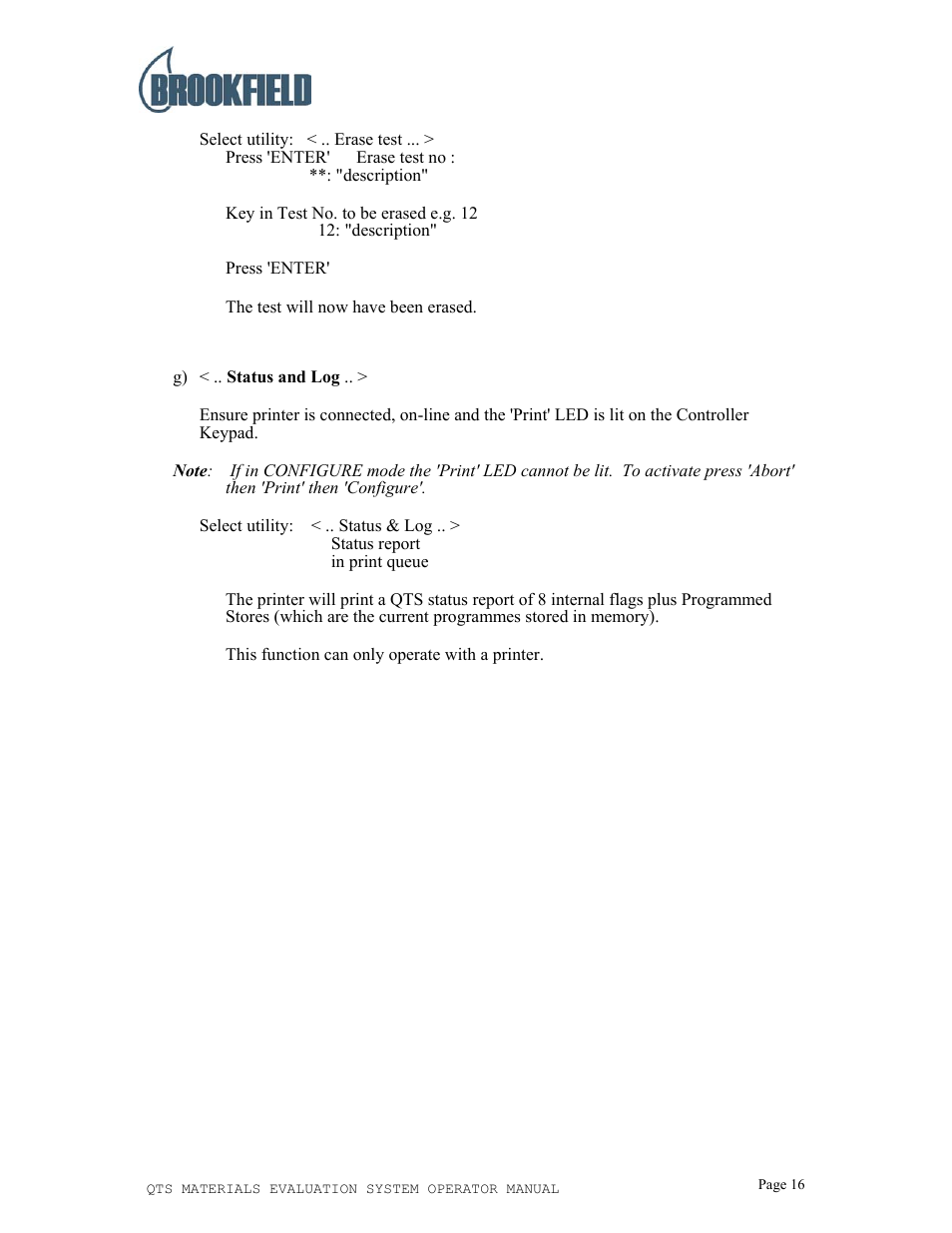 Brookfield QTS25 Texture Analyzer User Manual | Page 16 / 22