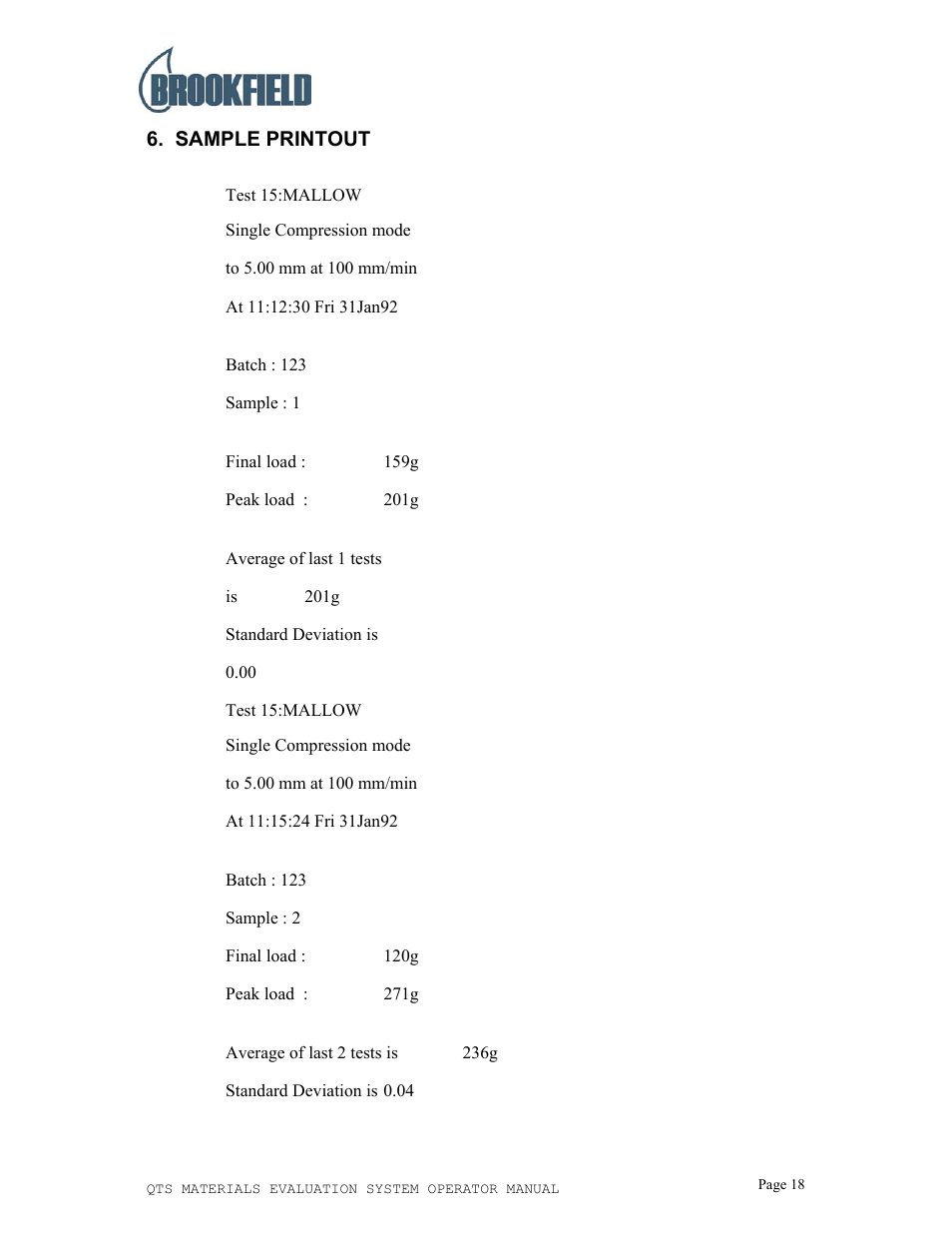 Brookfield QTS25 Texture Analyzer User Manual | Page 18 / 22