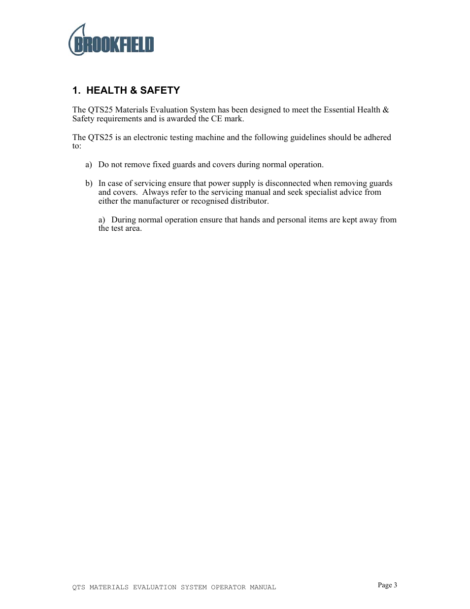 Brookfield QTS25 Texture Analyzer User Manual | Page 3 / 22