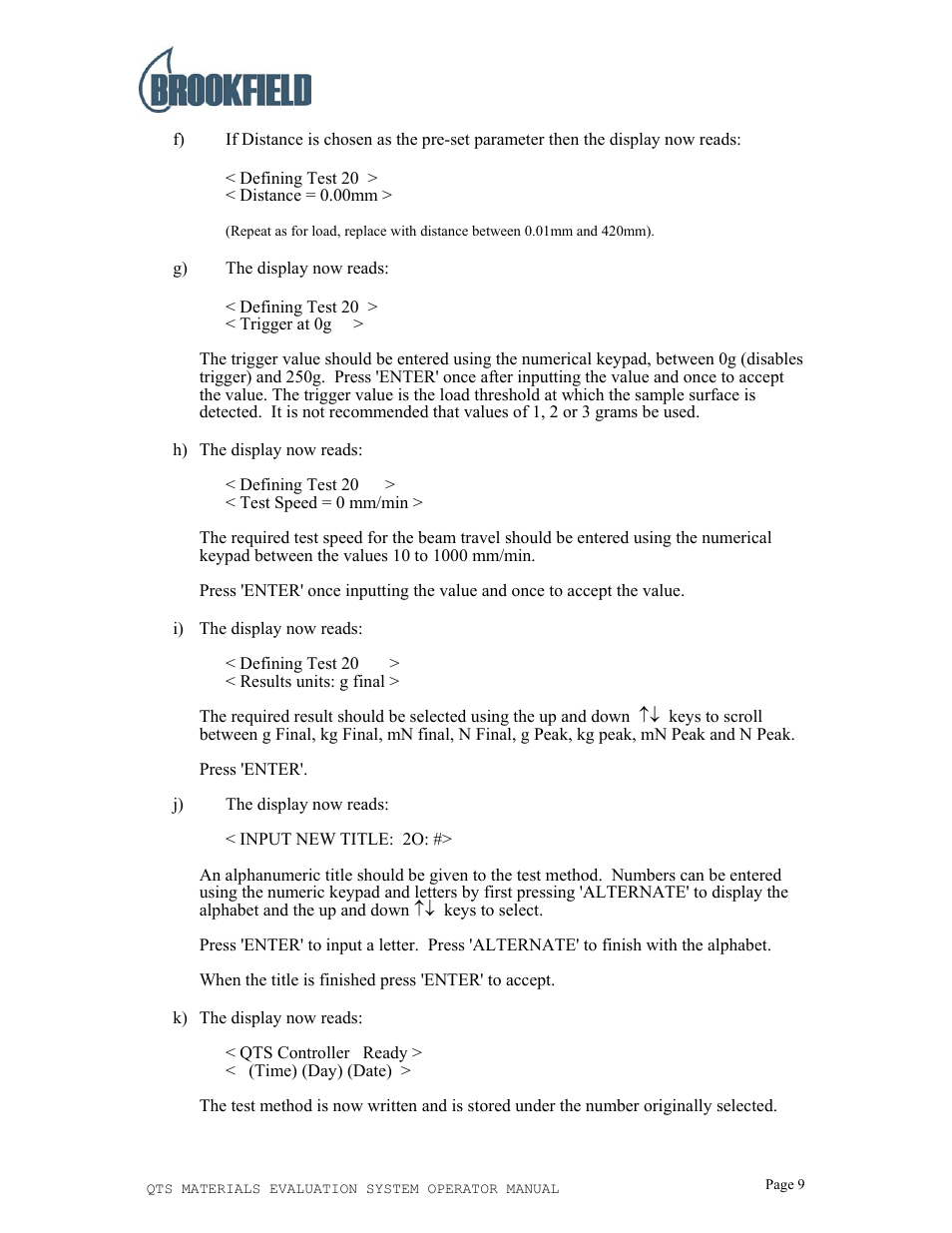 Brookfield QTS25 Texture Analyzer User Manual | Page 9 / 22