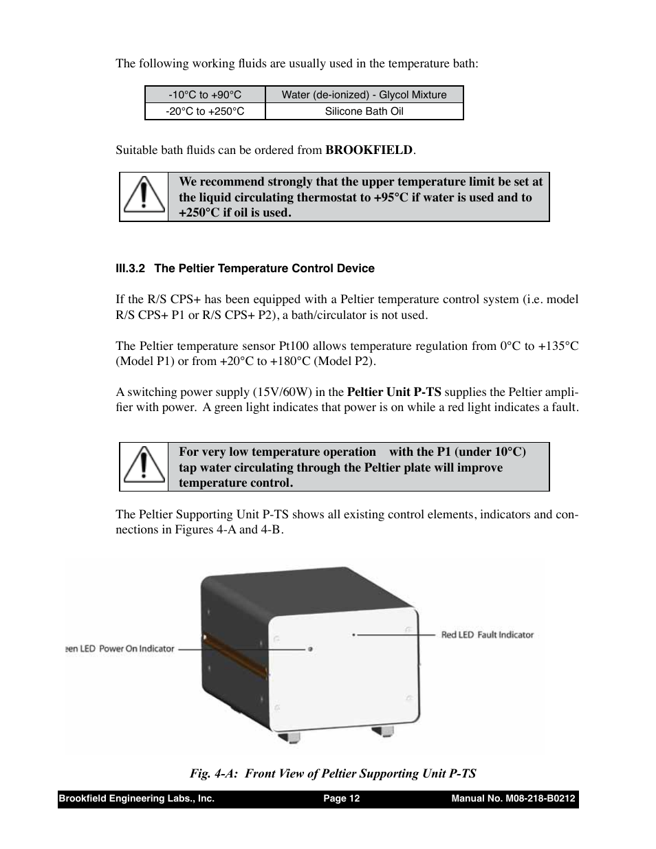 Iii.3.2 the peltier temperature control device | Brookfield R/S CPS Rheometer User Manual | Page 12 / 62