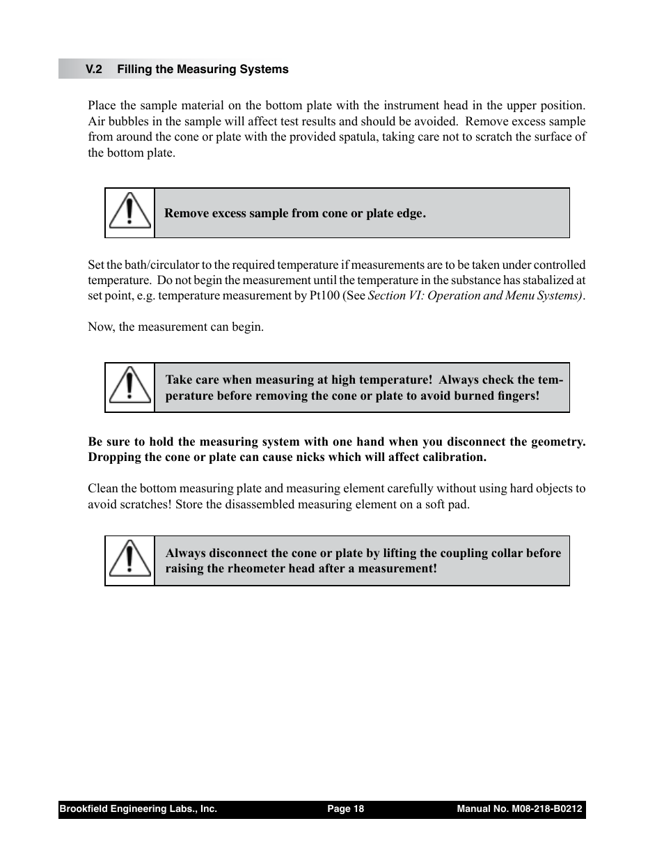 V.2 filling the measuring systems | Brookfield R/S CPS Rheometer User Manual | Page 18 / 62