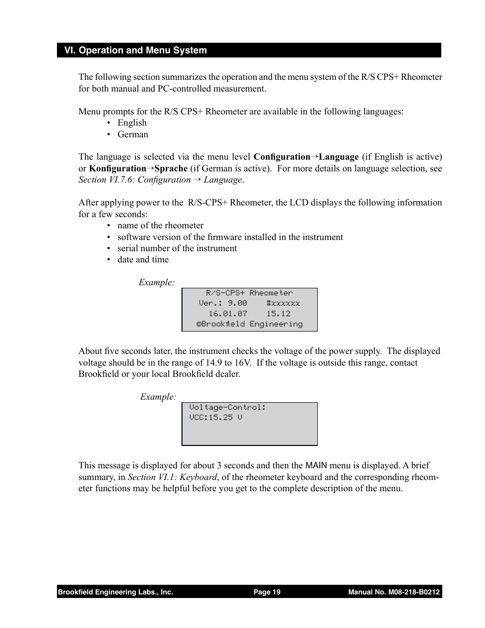 Vi. operation and menu system | Brookfield R/S CPS Rheometer User Manual | Page 19 / 62