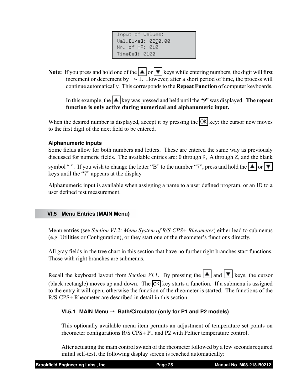Vi.5 menu entries (main menu) | Brookfield R/S CPS Rheometer User Manual | Page 25 / 62