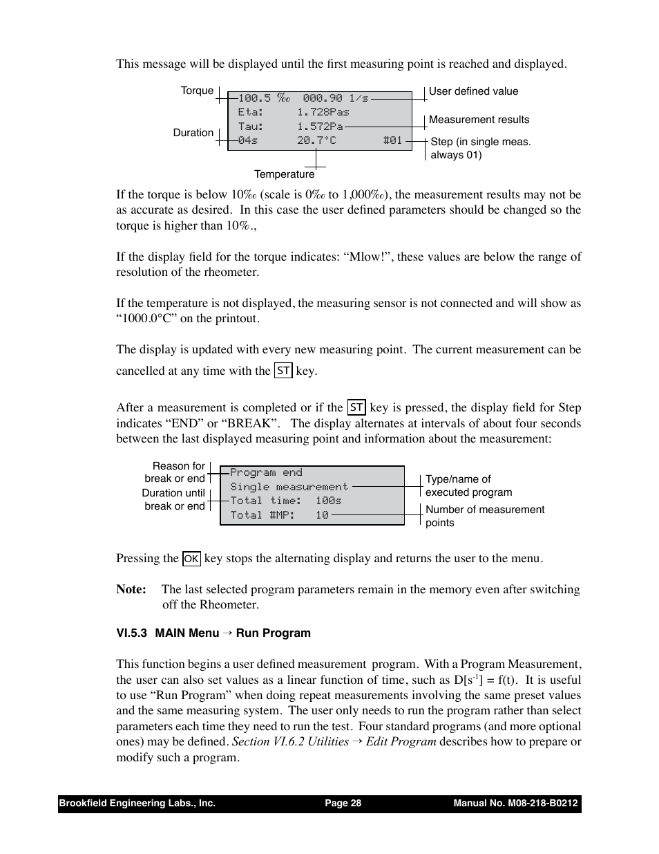 Vi.5.3 main menu → run program | Brookfield R/S CPS Rheometer User Manual | Page 28 / 62