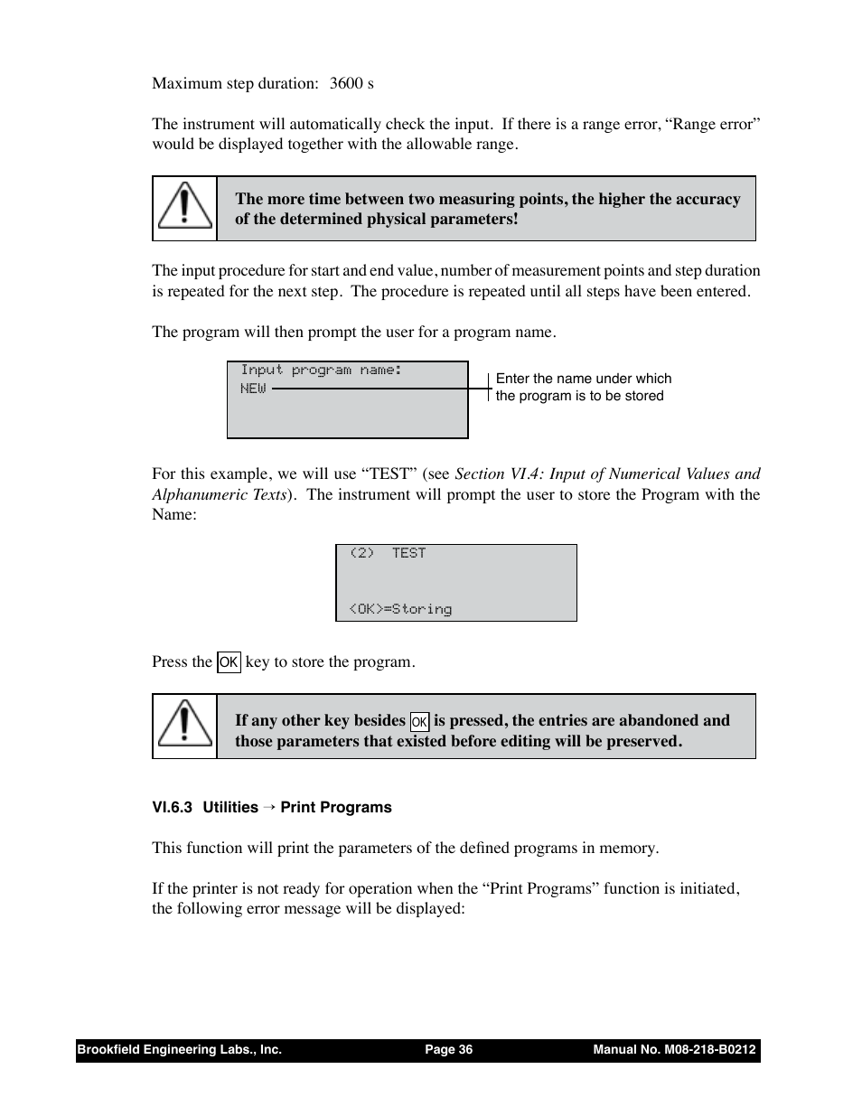 Vi.6.3 utilities → print programs | Brookfield R/S CPS Rheometer User Manual | Page 36 / 62