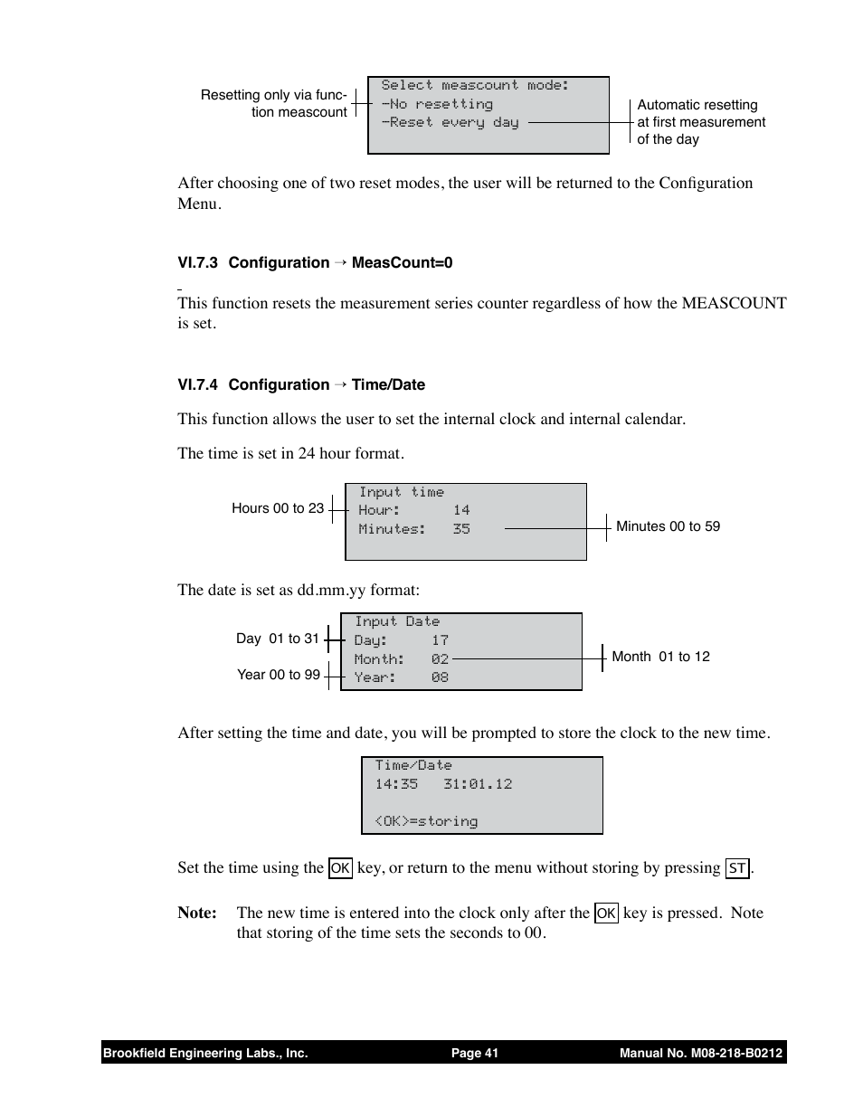 Vi.7.3 configuration → meascount=0, Vi.7.4 configuration → time/date | Brookfield R/S CPS Rheometer User Manual | Page 41 / 62