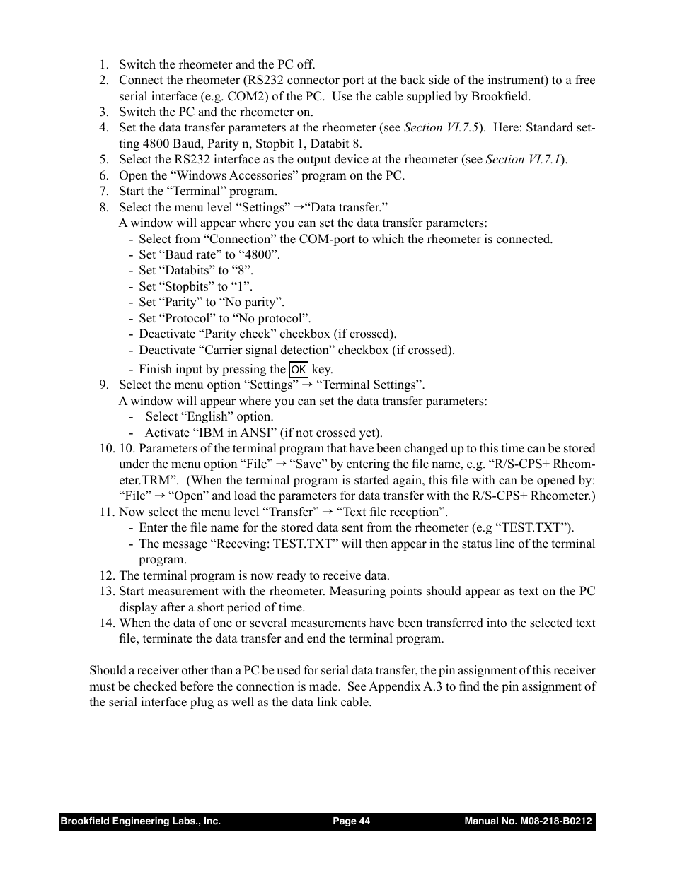 Brookfield R/S CPS Rheometer User Manual | Page 44 / 62