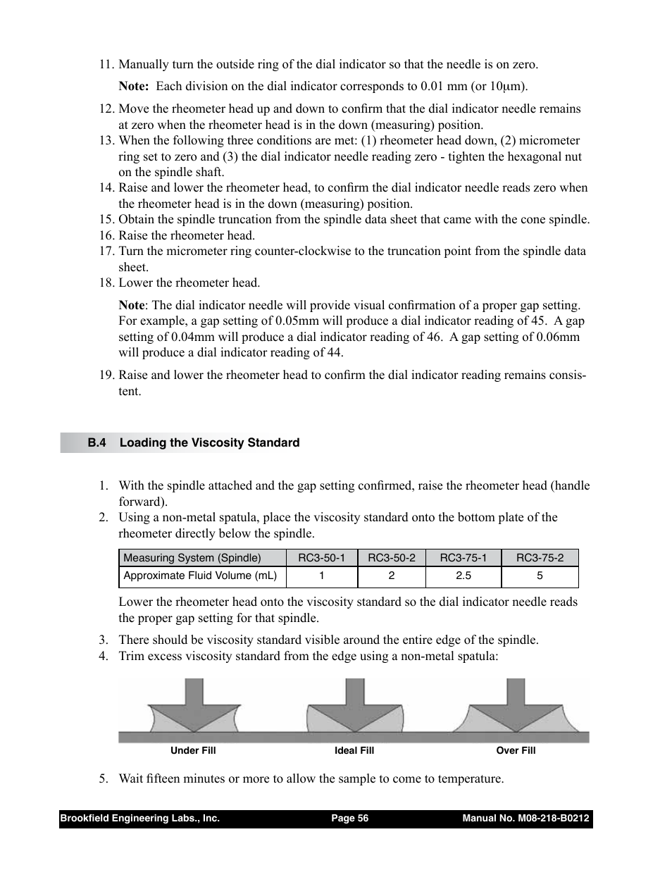 B.4 loading the viscosity standard | Brookfield R/S CPS Rheometer User Manual | Page 56 / 62