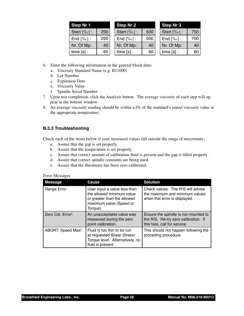 B.5.3 troubleshooting | Brookfield R/S CPS Rheometer User Manual | Page 58 / 62
