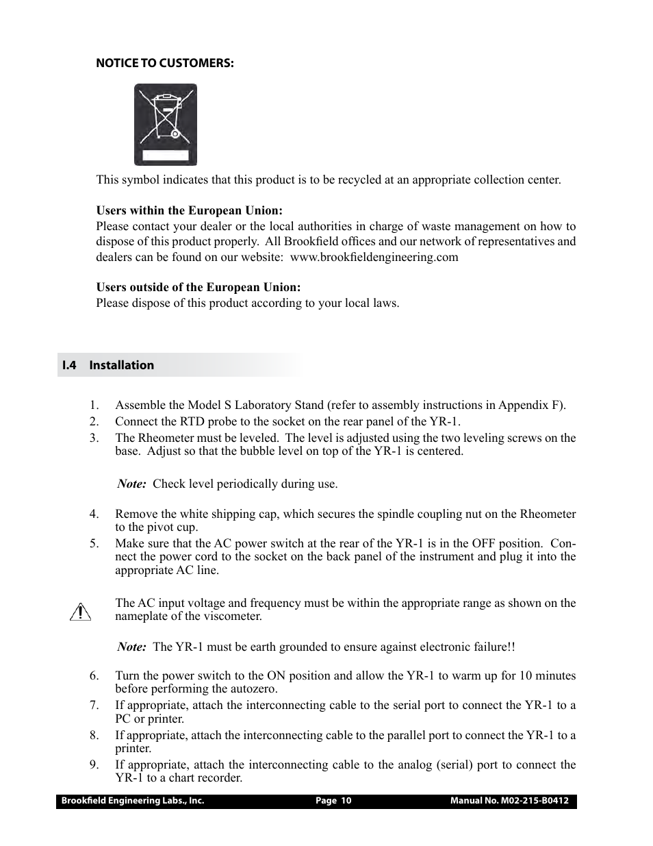Brookfield YR-1 Rheometer User Manual | Page 10 / 64