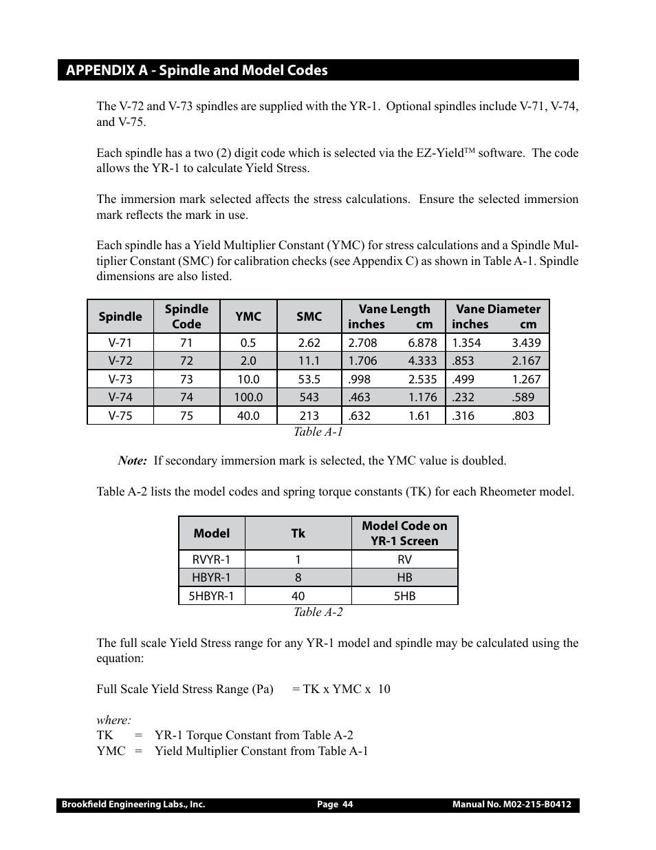 Brookfield YR-1 Rheometer User Manual | Page 44 / 64