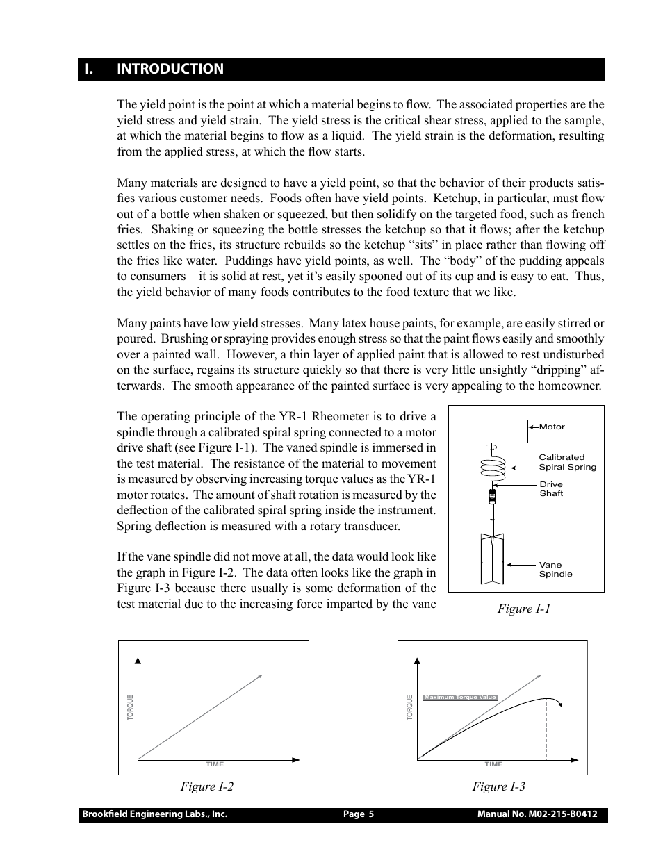 I. introduction | Brookfield YR-1 Rheometer User Manual | Page 5 / 64