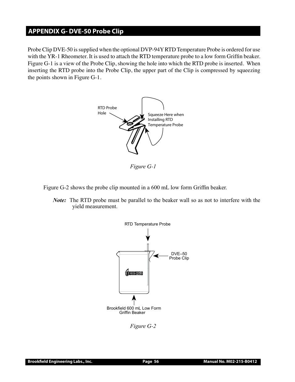 Appendix g- dve-50 probe clip | Brookfield YR-1 Rheometer User Manual | Page 56 / 64