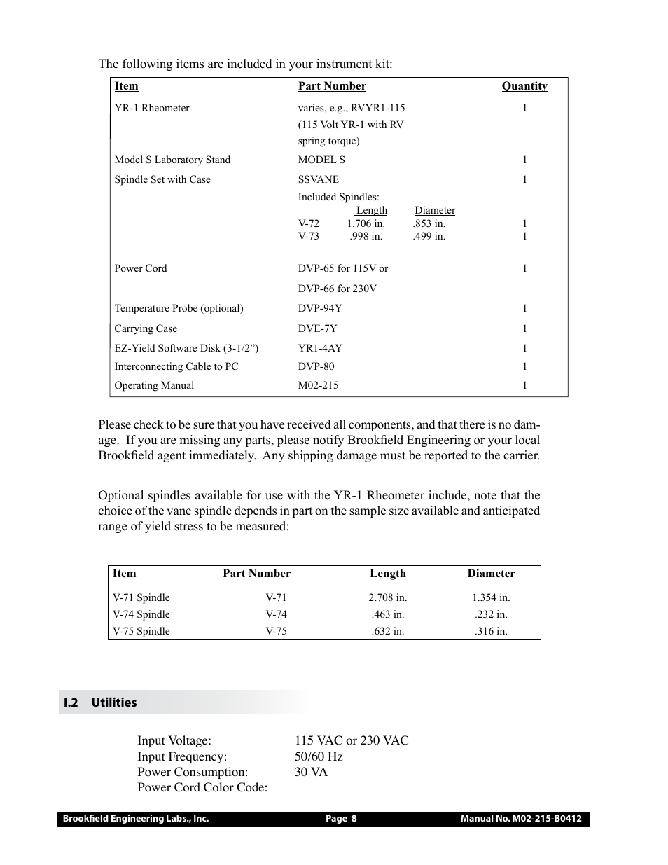 Brookfield YR-1 Rheometer User Manual | Page 8 / 64