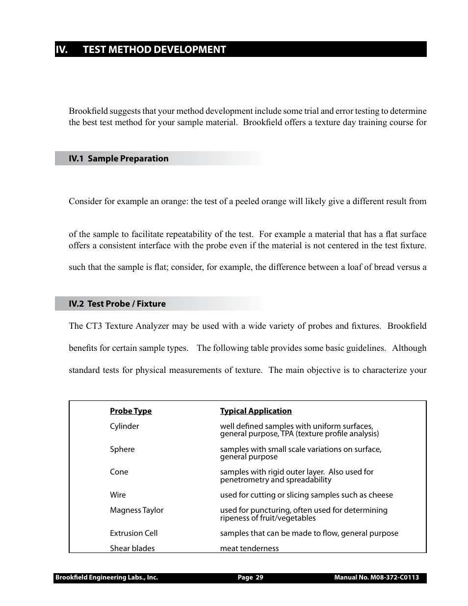 Iv. test method development | Brookfield CT3 Texture Analyzer User Manual | Page 29 / 56