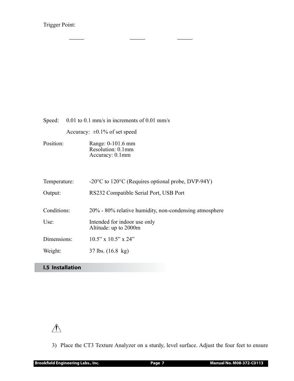 Brookfield CT3 Texture Analyzer User Manual | Page 7 / 56