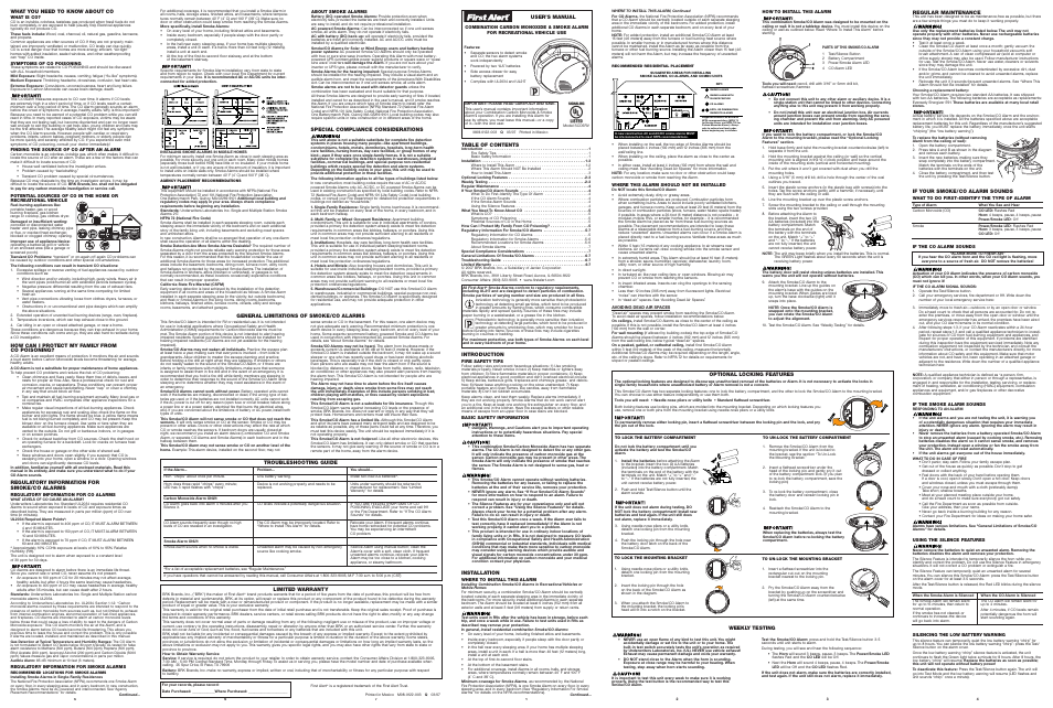 BRK electronic SCO5RV User Manual | 1 page