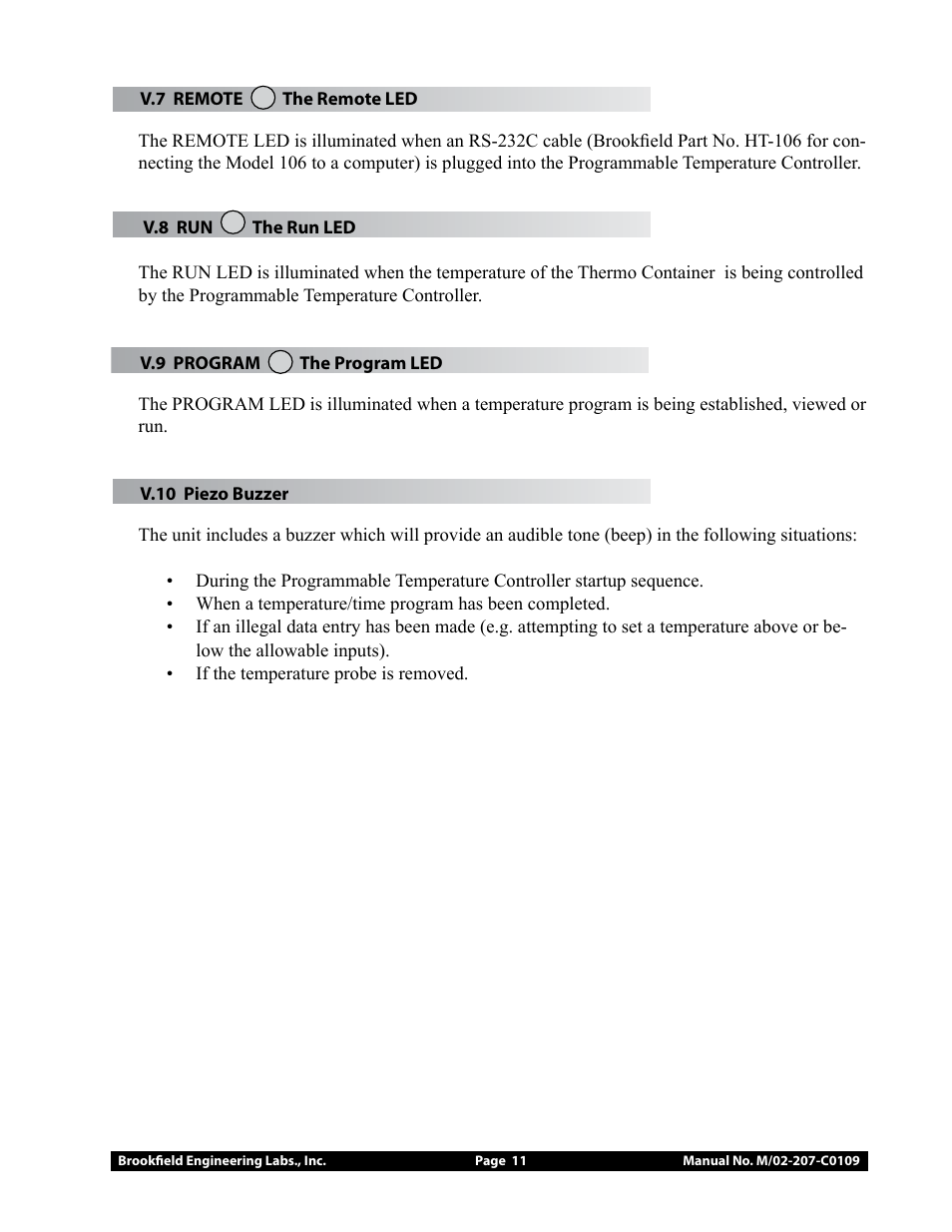 Brookfield Temperature Controller, Model 106 User Manual | Page 11 / 27