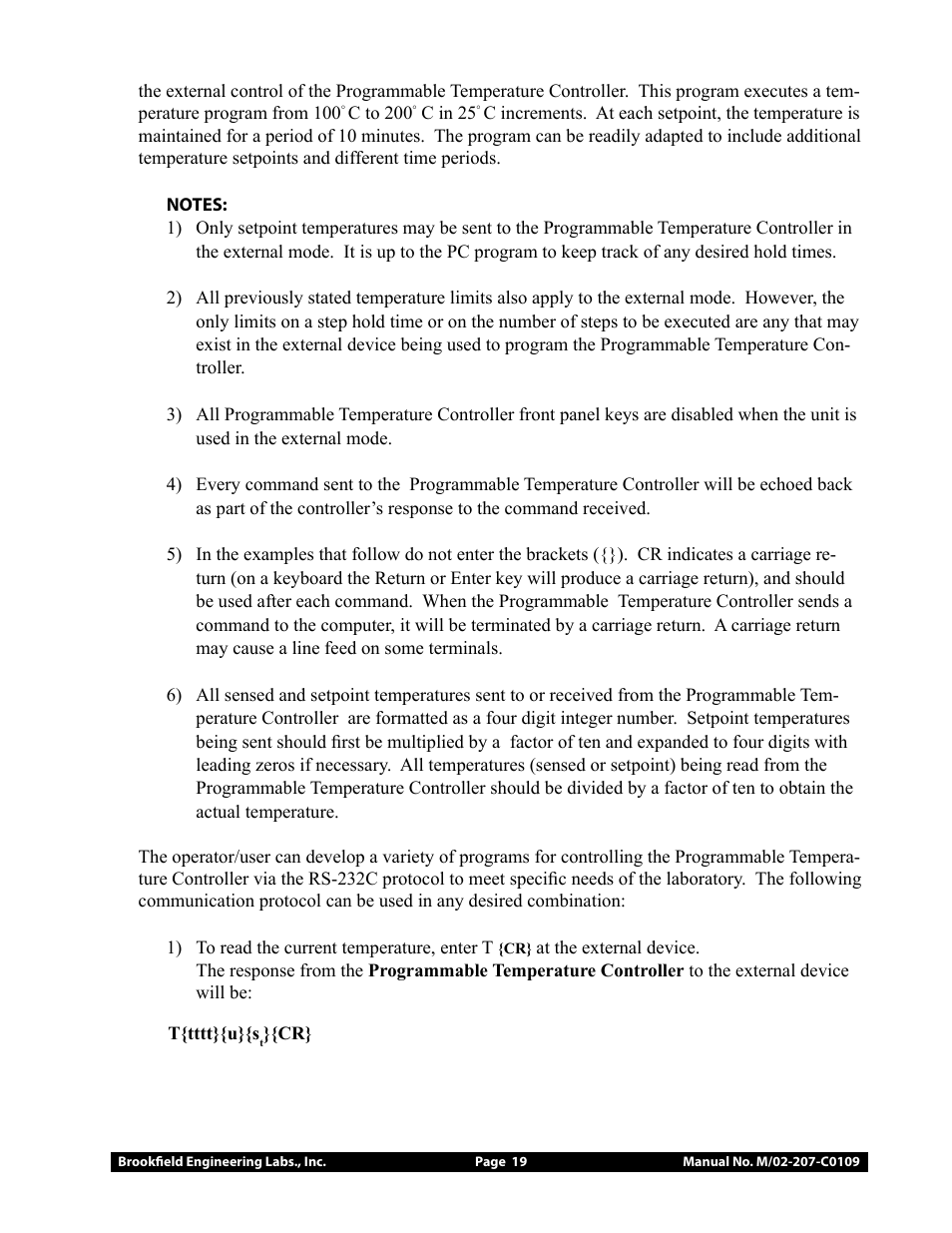Brookfield Temperature Controller, Model 106 User Manual | Page 19 / 27