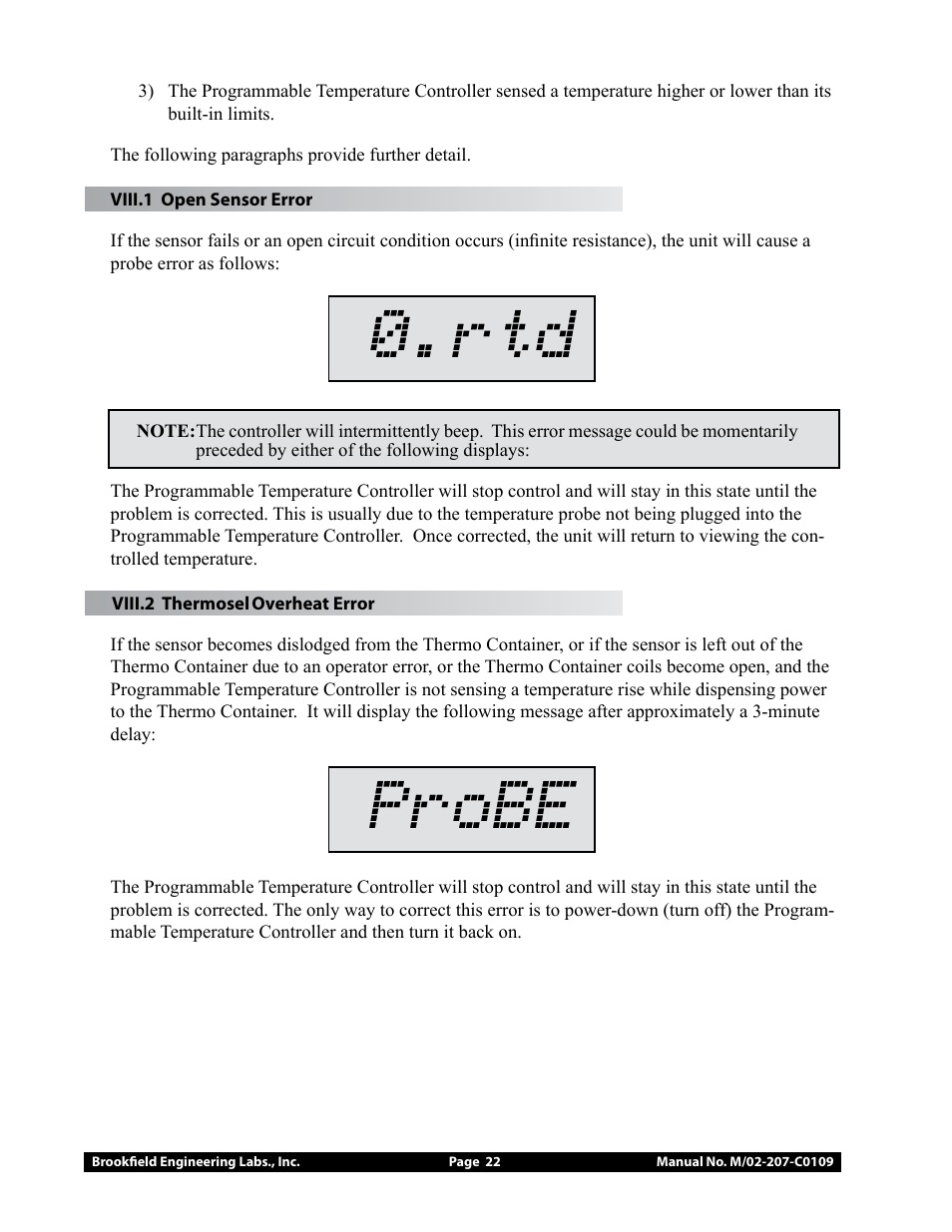 Probe | Brookfield Temperature Controller, Model 106 User Manual | Page 22 / 27