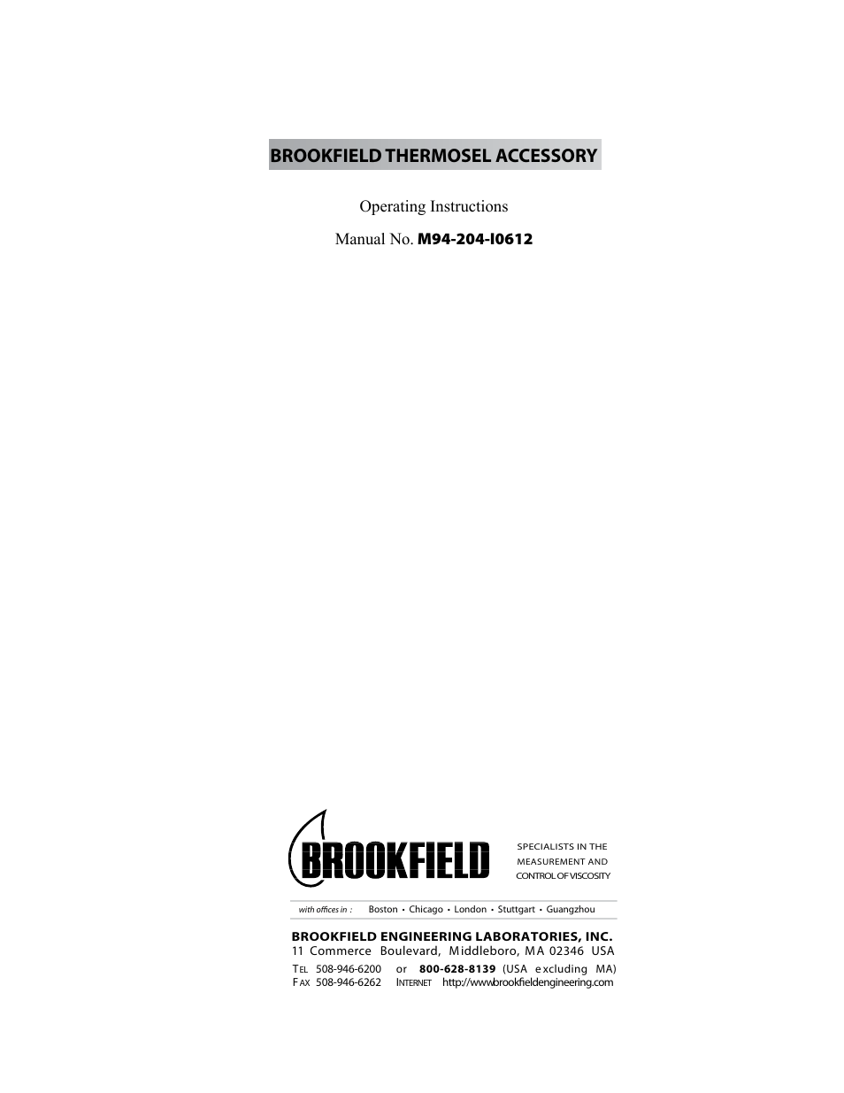 Brookfield Thermosel User Manual | 25 pages